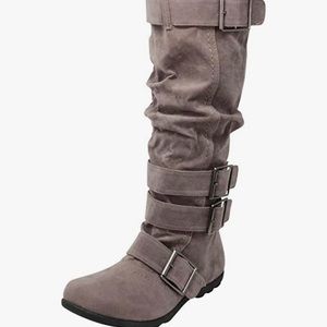 buckle sweater flat knee high slouch zipper round toe knee high cowboy boots
